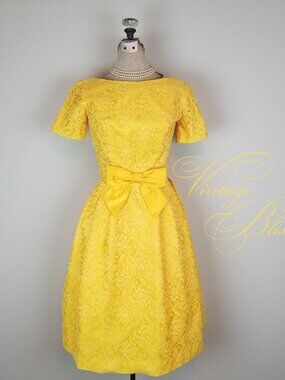 Vintage 1960's Sunshine Yellow Lace Party Dress Ladies Size Extra Small